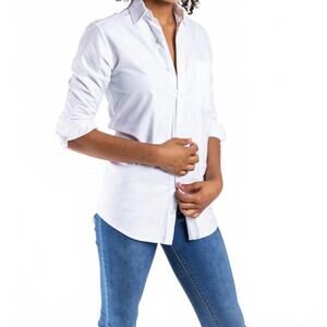 NEW EMILY PHILLIPS girlfriend shirt in white oxford